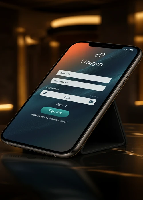 Secure login interface for Roospin Casino displaying username and password fields on a modern, dark background.